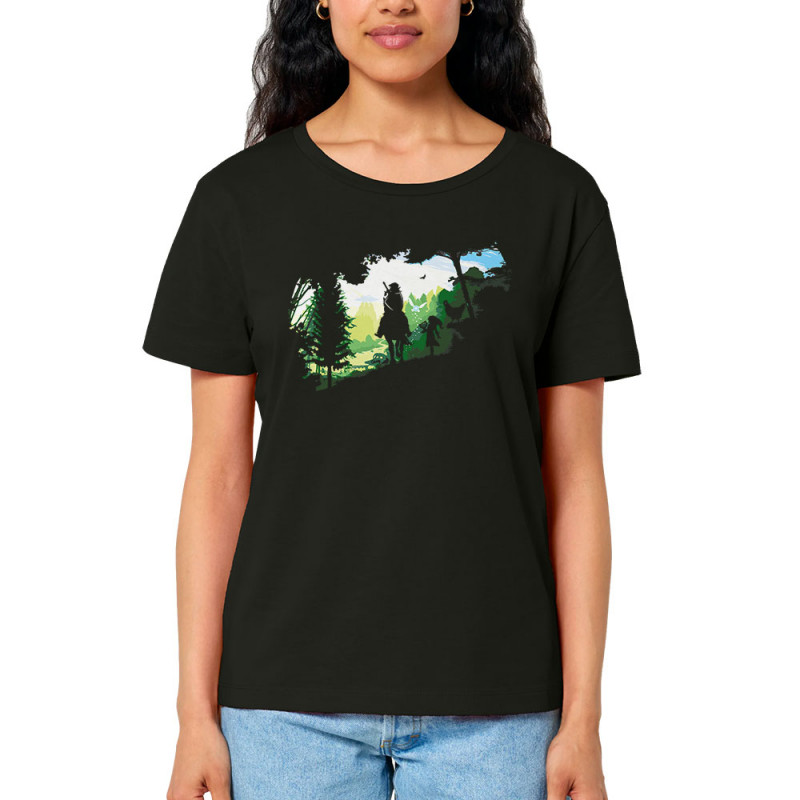 T-shirt femme col large coton bio noir Adventure Link (Zewa,Jeux Vidéo / Geek)