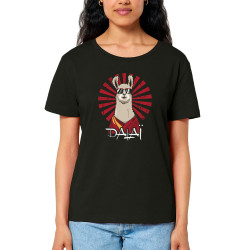T-shirt femme col large coton bio noir Dalaï Lama (Le Duc,Animaux,Humour)