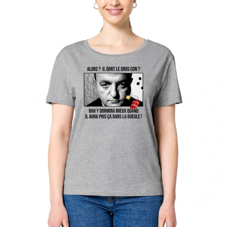 T-shirt femme col large coton bio gris chiné Il dort le gros con (Films/Séries,Les Tontons Flingueurs)