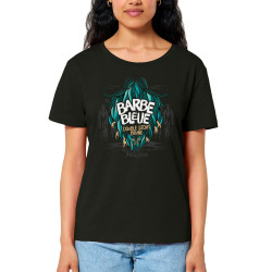 T-shirt femme col large coton bio noir Barbe Bleue (Mélusine,Alcool)