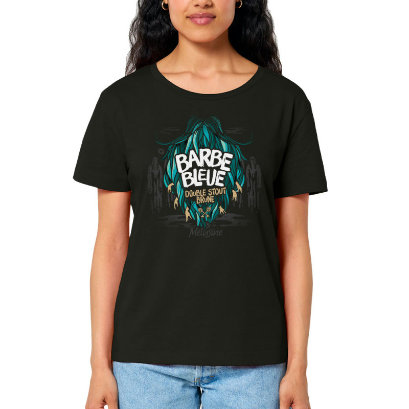 T-shirt femme col large coton bio noir Barbe Bleue (Mélusine,Alcool)