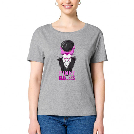 T-shirt femme col large coton bio gris chiné Pinky Blinders (Mr Mouton,Animaux,Films/Séries)