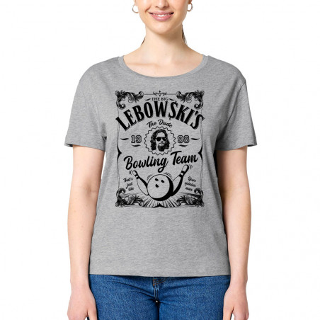 T-shirt femme col large coton bio gris chiné Big Lebowski (Films/Séries)