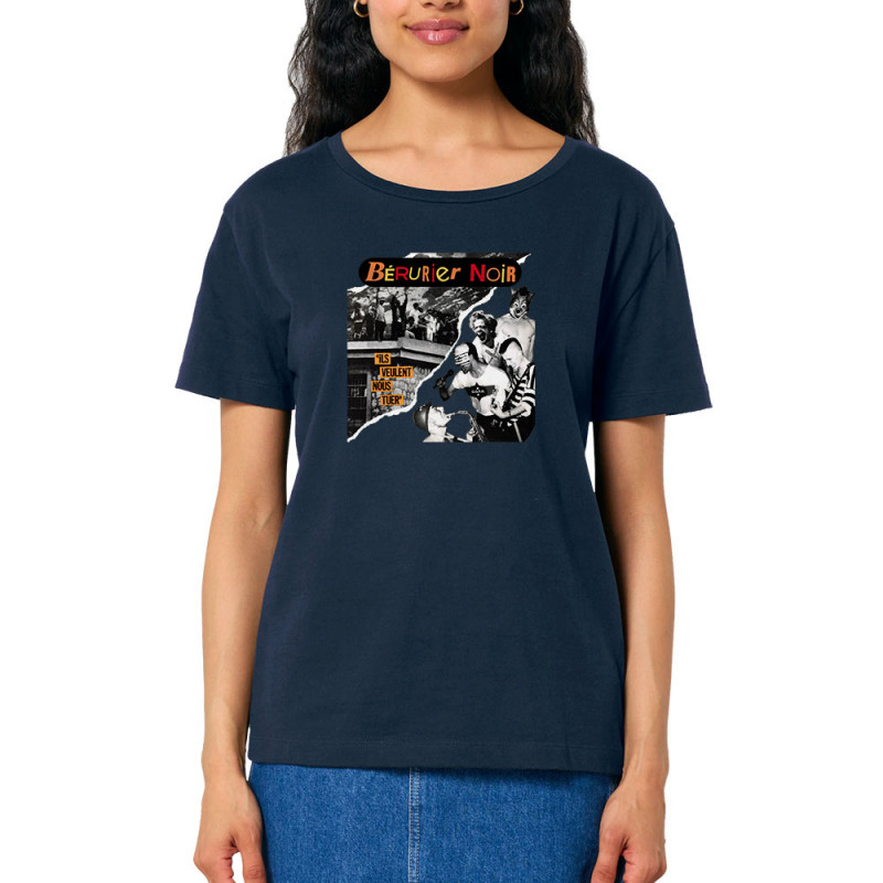 T-shirt femme col large coton bio bleu marine Bérurier Noir - Ils veulent nous tuer (Bérurier Noir)
