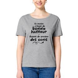 T-shirt femme col large coton bio gris chiné Croiser des cons (Gondrax,Humour,Slogans Débiles)