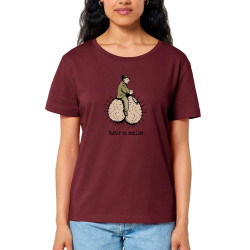 T-shirt femme col large coton bio bordeaux Partir en couilles (Gondrax,Humour,Partir en …)