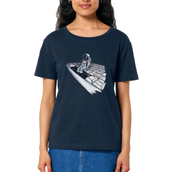 T-shirt femme col large coton bio bleu marine Space (Mr Mouton,Humour,Divers)