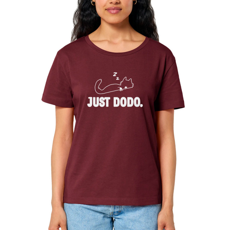 T-shirt femme col large coton bio bordeaux Just dodo (Blacksquare,Animaux,Chats)