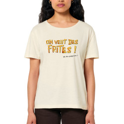 T-shirt femme col large coton bio naturel On veut des frites (Gondrax,Fruits & Légumes,Slogans Débiles)