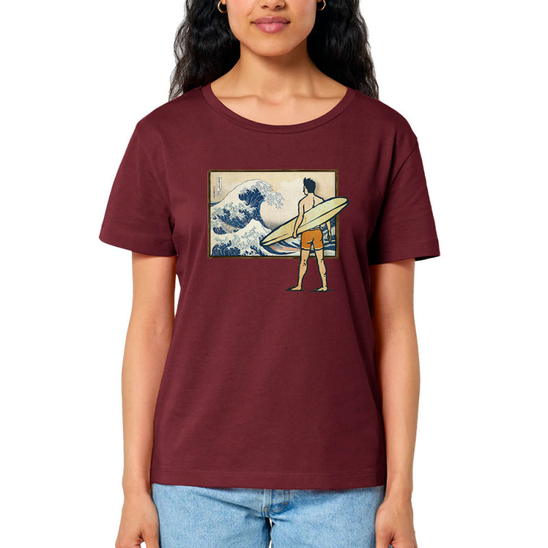 T-shirt femme col large coton bio bordeaux Brice Hokusaï (Gondrax,Humour,Hokusaï,Musée,Skate)