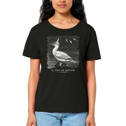 T-shirt femme col large coton bio noir Le Fou de Bassan (Gondrax,Les Bébêtes,Animaux)