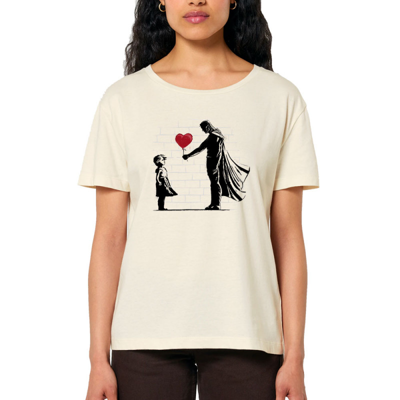 T-shirt femme col large coton bio naturel Banksy Superman (Le Duc,Musée,Films/Séries)
