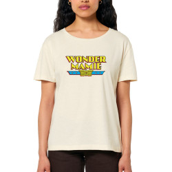 T-shirt femme col large coton bio naturel Wonder Mamie (Gondrax,Humour,Détournements,Papa Maman Papy Mamie,Fête des mères)