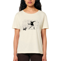 T-shirt femme col large coton bio naturel Banksy Vas chercher (Gondrax,Animaux,Humour)