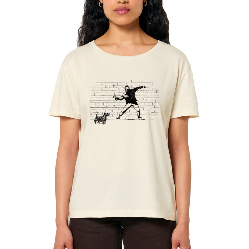 T-shirt femme col large coton bio naturel Banksy Vas chercher (Gondrax,Animaux,Humour)