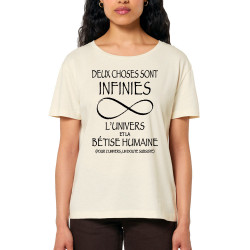 T-shirt femme col large coton bio naturel Deux choses sont infinies (Gondrax,Slogans Débiles,Slogans engagés)