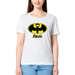 T-shirt femme col large coton bio blanc Barman (Gondrax,Alcool,Détournements)