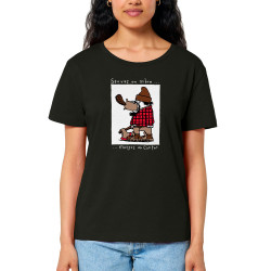 T-shirt femme col large coton bio noir Sauvez un arbre Mangez un castor (Humour,Animaux)
