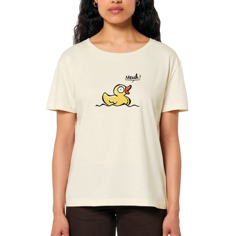 T-shirt femme col large coton bio naturel Canard meuh (Gondrax,Animaux,Humour)