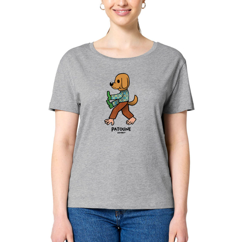 T-shirt femme col large coton bio gris chiné Patoune (Michel Gondry,Gondry©,Animaux)
