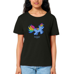 T-shirt femme col large coton bio noir Pony Boy (Michel Gondry,Gondry©,Animaux)