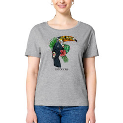 T-shirt femme col large coton bio gris chiné Tatoucan (Mr Mouton,Animaux,Humour)