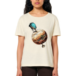T-shirt femme col large coton bio naturel Autruche Terre (Gondrax,Animaux,Humour)