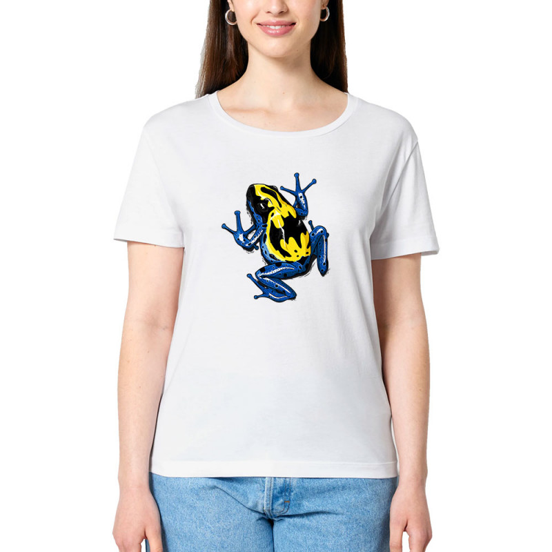 T-shirt femme col large coton bio blanc DendroBat (Mr Mouton,Animaux)