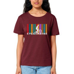 T-shirt femme col large coton bio bordeaux Cyclopathe (Gondrax,Vélo)