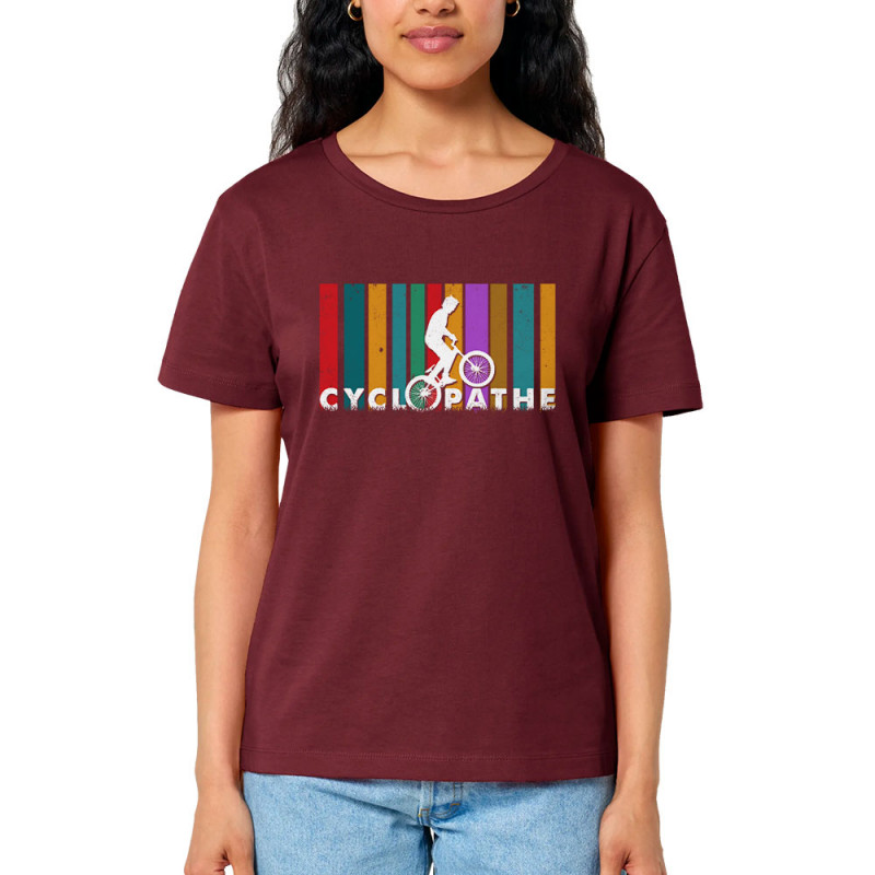T-shirt femme col large coton bio bordeaux Cyclopathe (Gondrax,Vélo)
