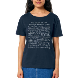 T-shirt femme col large coton bio bleu marine The Answer to Life 42 (Le Duc,Jeux Vidéo / Geek)
