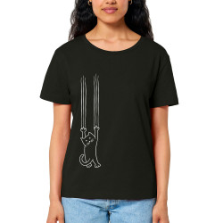 T-shirt femme col large coton bio noir Chat griffes (Gondrax,Animaux,Chats)