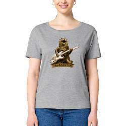 T-shirt femme col large coton bio gris chiné Telecastor (Gondrax,Animaux,Humour)