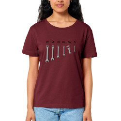T-shirt femme col large coton bio bordeaux Les bons outils (Gondrax,Alcool,Humour)