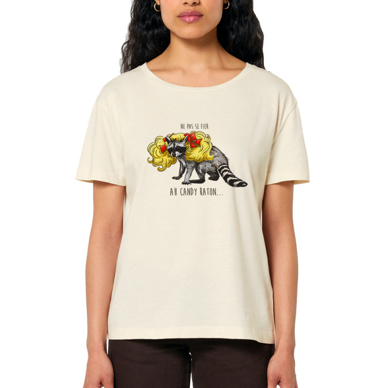 T-shirt femme col large coton bio naturel Candy Raton (Mr Mouton,Animaux,Humour)