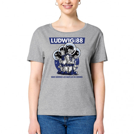 T-shirt femme col large coton bio gris chiné Les Beatles du cosmos (Ludwig Von 88)