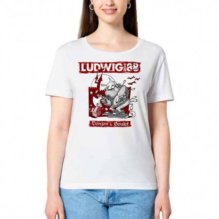 T-shirt femme col large coton bio blanc Donjon et boulet (Ludwig Von 88)
