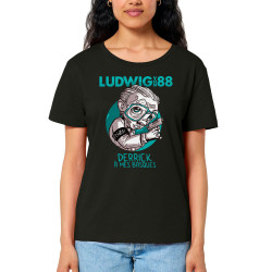 T-shirt femme col large coton bio noir Derrick à mes basques (Ludwig Von 88)