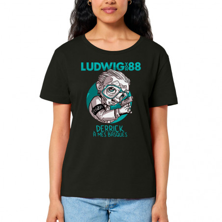T-shirt femme col large coton bio noir Derrick à mes basques (Ludwig Von 88)