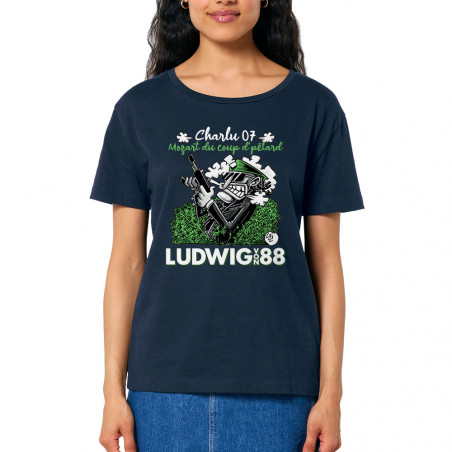 T-shirt femme col large coton bio bleu marine Charlu 07 (Ludwig Von 88,Laul)