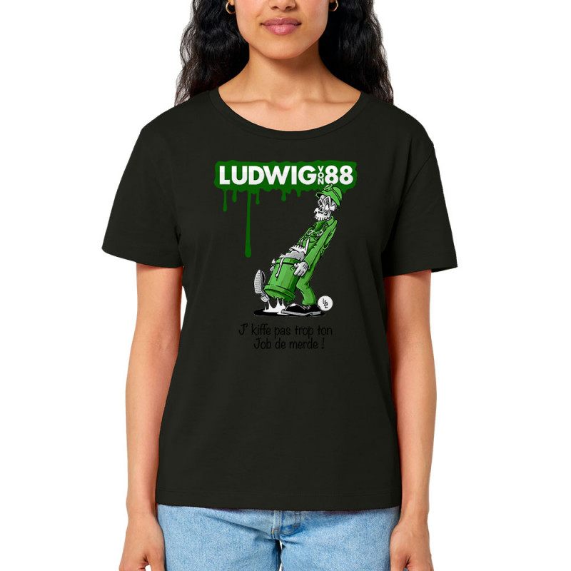 T-shirt femme col large coton bio noir Job de merde (Ludwig Von 88,Rock & Punk,Laul)