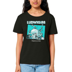 T-shirt femme col large coton bio noir Voisin Voisine - Music is so nice (Ludwig Von 88,Rock & Punk)