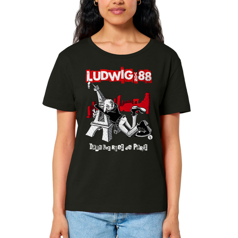 T-shirt femme col large coton bio noir Dans les rues de Paris (Ludwig Von 88,Rock & Punk,Laul)