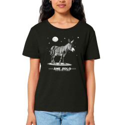 T-shirt femme col large coton bio noir Âne Solo (Gondrax,Les Bébêtes,Humour,Animaux,Star Wars)