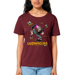 T-shirt femme col large coton bio bordeaux Le printemps du pogo 2 (Ludwig Von 88,Laul)