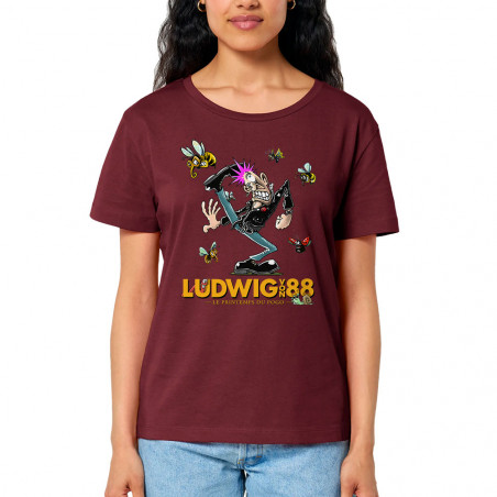 T-shirt femme col large coton bio bordeaux Le printemps du pogo 2 (Ludwig Von 88,Laul)
