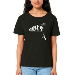 T-shirt femme col large coton bio noir la terre est vraiment plate (Gondrax,Evolution,Humour)