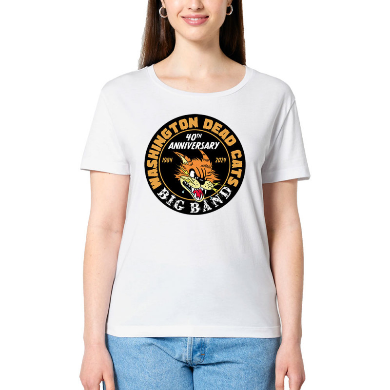 T-shirt femme col large coton bio blanc WDC - 40th Anniversary (Washington Dead Cats,Chats)