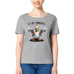 T-shirt femme col large coton bio gris chiné Ca va canarder (Gondrax,Animaux,Humour)