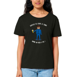 T-shirt femme col large coton bio noir Difficile de lever le coude (Gondrax,Alcool,Humour)